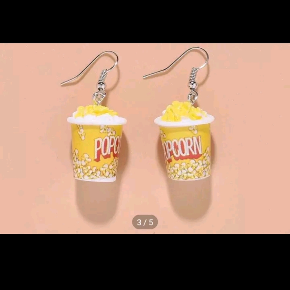 1pair Fashionable & Cute & Creative Popcorn Bucket Shaped Drop Earrings, Suitabl - Picture 3 of 5